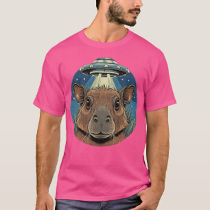 Funny Capybara Selfie mit Ufos komisch T-Shirt