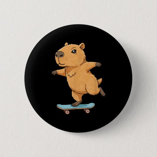 Funny Capybara Skater Skateboard Ballerina Zoo Boy Button (Vorderseite)