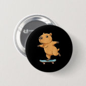 Funny Capybara Skater Skateboard Ballerina Zoo Boy Button (Vorne & Hinten)