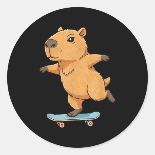 Funny Capybara Skater Skateboard Ballerina Zoo Boy Runder Aufkleber (Vorderseite)