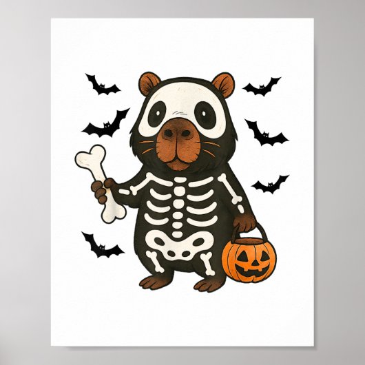 Funny Capybara Skeleton Pumpkin Halloween Kostüm Poster (Vorne)