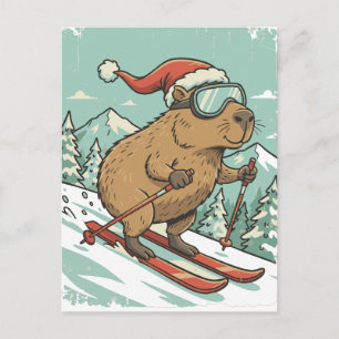 Funny Capybara Skifahren Weihnachten Wintersport L Postkarte