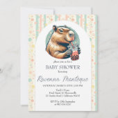 Funny Capybara Striped Personalized Baby Shower Einladung (Vorderseite)