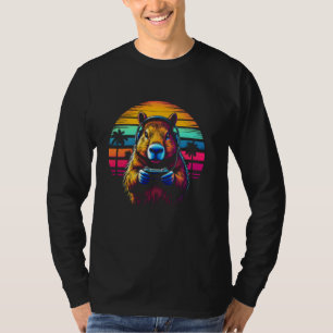 Funny Capybara T-Shirt Gamepad Kopfhörer Videospie