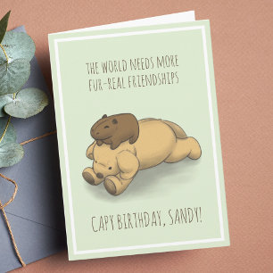Funny Capybara und Hund Pug Green Geburtstagskarte Karte
