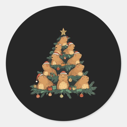 Funny Capybara Weihnachtsbaum Runder Aufkleber (Vorderseite)