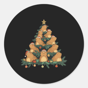 Funny Capybara Weihnachtsbaum Runder Aufkleber