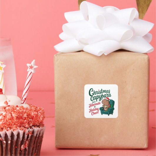 Funny Capybara Weihnachtssticker Quadratischer Aufkleber (Party)