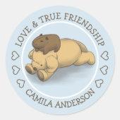 Funny Capybara Welpe Liebe und Name der Freundscha Runder Aufkleber (Vorderseite)