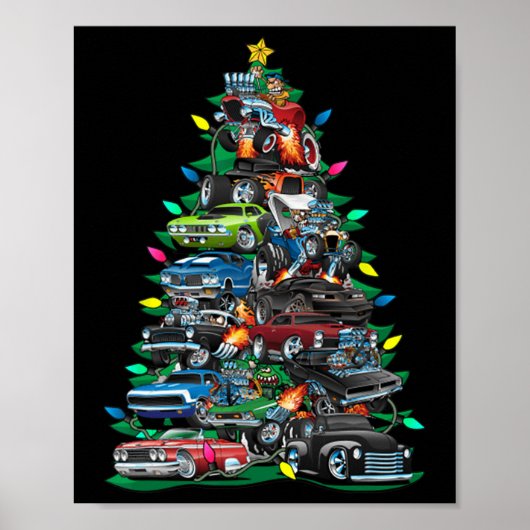 Funny Car Weihnachtsbaum Clic Muscle Cars Tree Lig Poster (Vorne)
