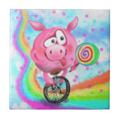 Funny Caramic Tile Circus Acrobat Pig Cyclist Fliese (Vorderseite)