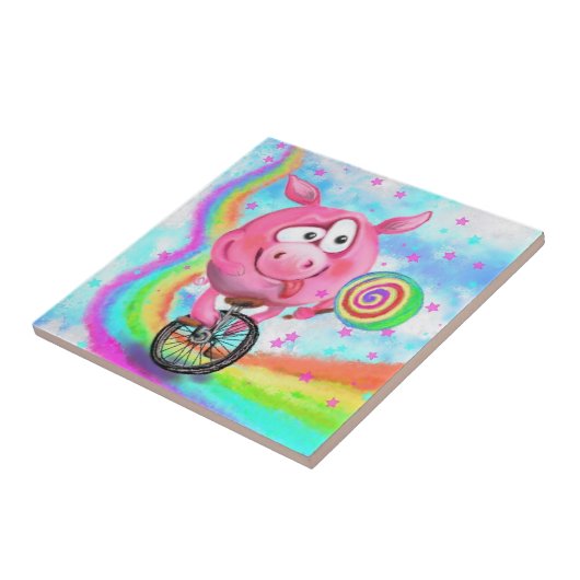 Funny Caramic Tile Circus Acrobat Pig Cyclist Fliese (Seite)
