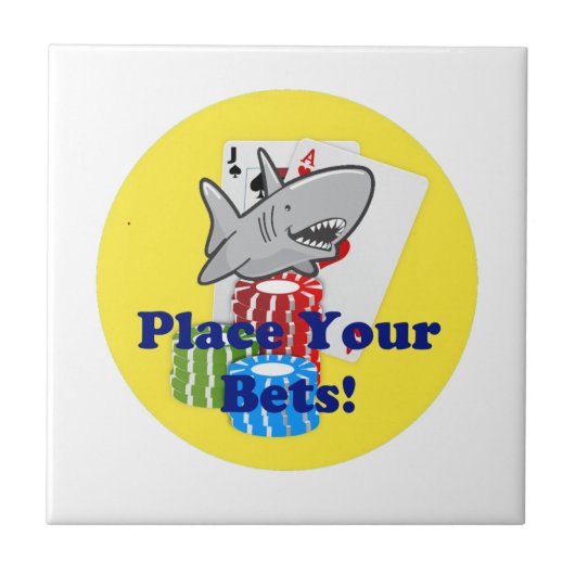 Funny Card Shark Gambling Cartoon mit Poker Chips Fliese (Vorderseite)