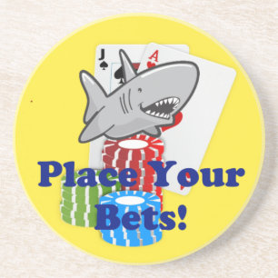 Funny Card Shark Gambling Cartoon mit Poker Chips Getränkeuntersetzer