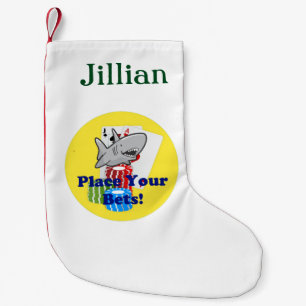 Funny Card Shark Gambling Cartoon mit Poker Chips Kleiner Weihnachtsstrumpf