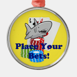 Funny Card Shark Gambling Cartoon mit Poker Chips Ornament Aus Metall