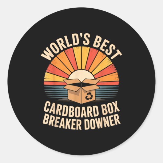 Funny Cardboard Box Breaker Downer Sarcastic Recyc Runder Aufkleber (Vorderseite)