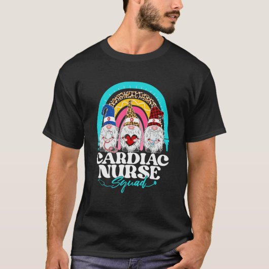 Funny Cardiac Nurse Squad Leopard Rainbow Gnomies T-Shirt (Vorderseite)