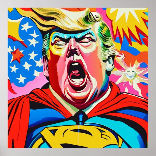 Funny Caricature Superhero Donald Trump Portrait Poster (Vorne)