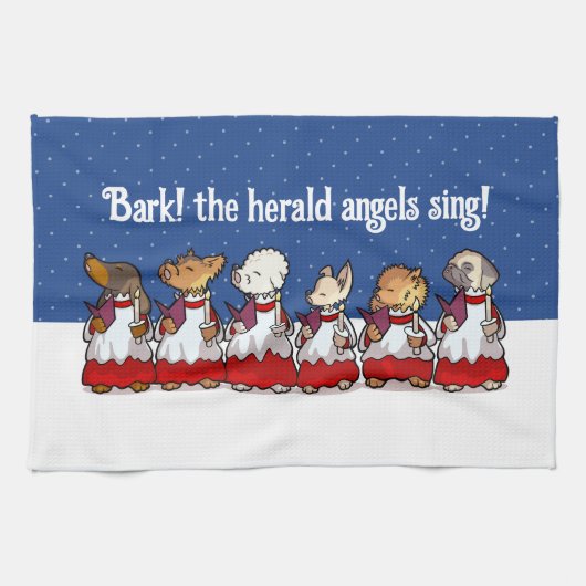 Funny Carol Singing Dogs Christmas Pug Pomeranian Geschirrtuch (Horizontal)