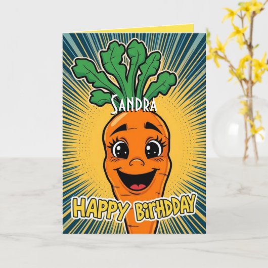Funny Carrot Happy Birthday Karte (Gelbe Blume)