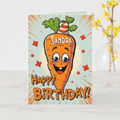 Funny Carrot Happy Birthday Karte (Gelbe Blume)