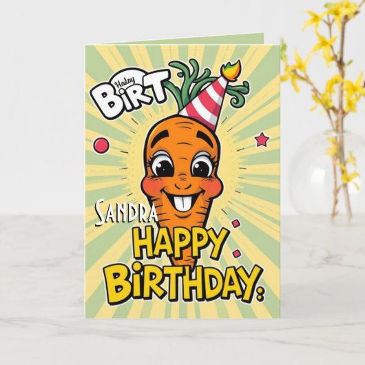 Funny Carrot Happy Birthday Karte (Gelbe Blume)