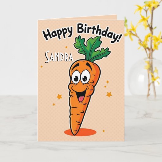 Funny Carrot Happy Birthday Karte (Gelbe Blume)