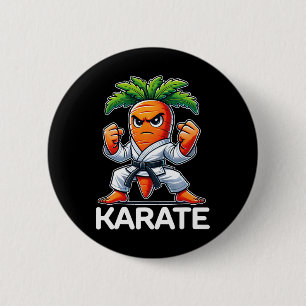 Funny Carrot Martial Arts Fighter Black Belt Karat Button