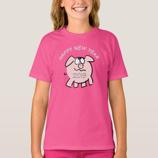 Funny Cartoon 2 Pig Jahr 2019 Girl T - Shirt (Vorderseite)