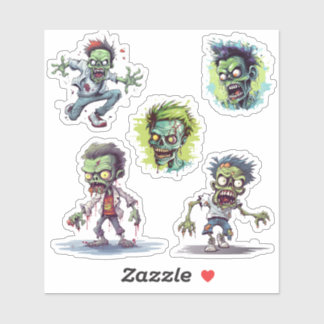 Funny Cartoon 5 Crazy Zombie Aufkleber