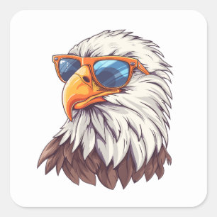 Funny Cartoon Adler mit Sonnenbrille Quadratischer Aufkleber