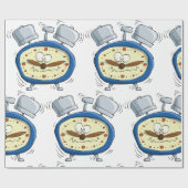 Funny Cartoon Alarm Uhr Quirky Weckte auf Geschenkpapier (Flach)