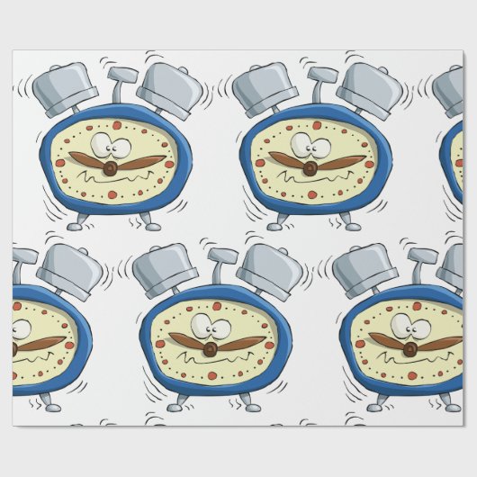 Funny Cartoon Alarm Uhr Quirky Weckte auf Geschenkpapier (Flach)