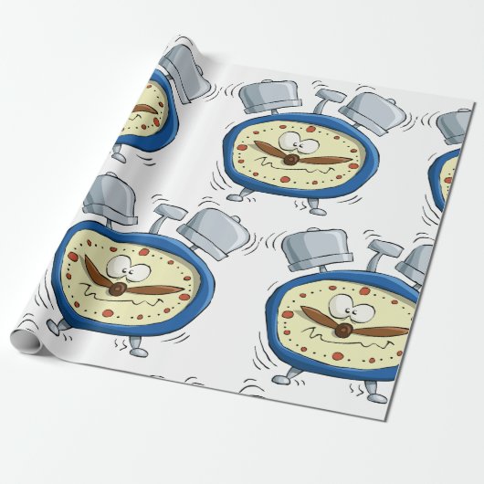 Funny Cartoon Alarm Uhr Quirky Weckte auf Geschenkpapier (Ungerollt)