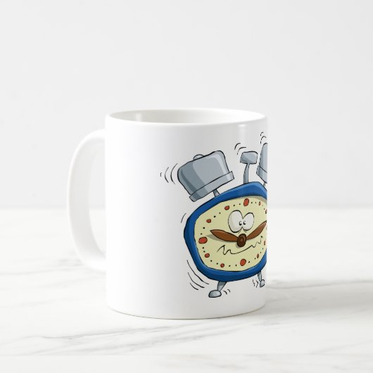 Funny Cartoon Alarm Uhr Quirky Weckte auf Kaffeetasse (Vorderseite Links)