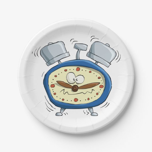 Funny Cartoon Alarm Uhr Quirky Weckte auf Pappteller (Vorderseite)