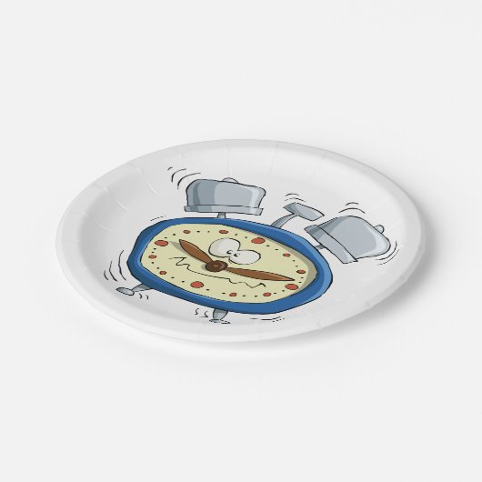 Funny Cartoon Alarm Uhr Quirky Weckte auf Pappteller (Schrägansicht)