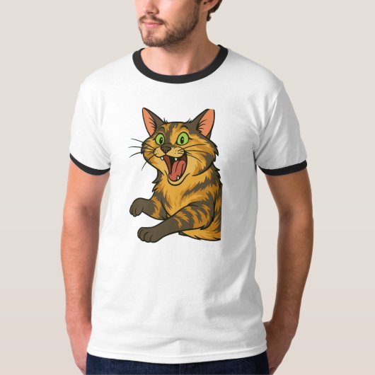 Funny Cartoon Angry Cat Illustration T-Shirt (Vorderseite)