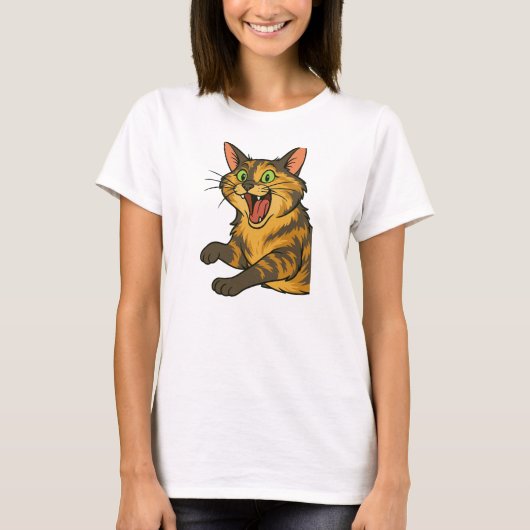 Funny Cartoon Angry Cat Illustration T-Shirt (Vorderseite)
