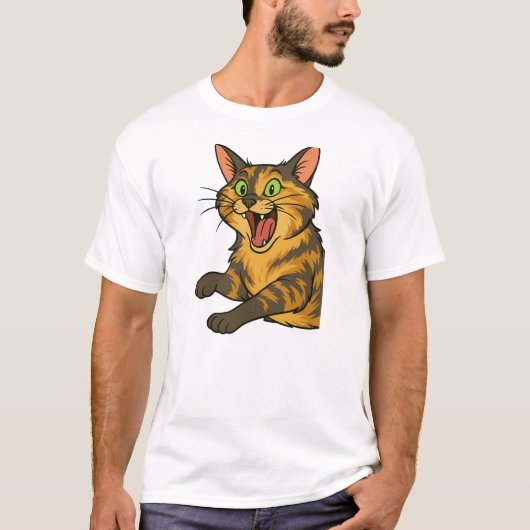 Funny Cartoon Angry Cat Illustration T-Shirt (Vorderseite)