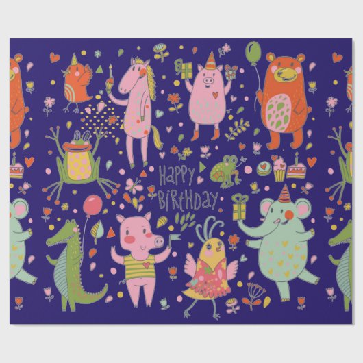 Funny Cartoon Animals Sing Happy Birthday Geschenkpapier (Flach)