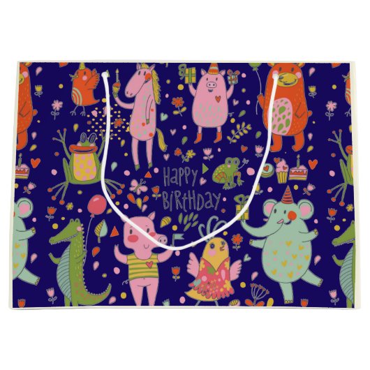 Funny Cartoon Animals Sing Happy Birthday Große Geschenktüte (Vorderseite)