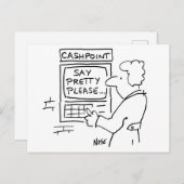 Funny Cartoon Bank Geldautomat sagt, bitte. Postkarte (Vorne/Hinten)