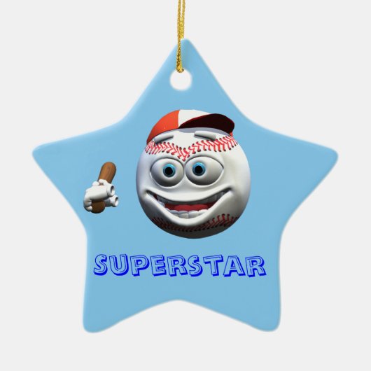 Funny Cartoon Baseball mit Bat Keramik Ornament (Vorne)