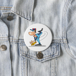 Funny Cartoon Baseball Pitcher Tauchen Button