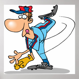 Funny Cartoon Baseball Pitcher Tauchen Poster