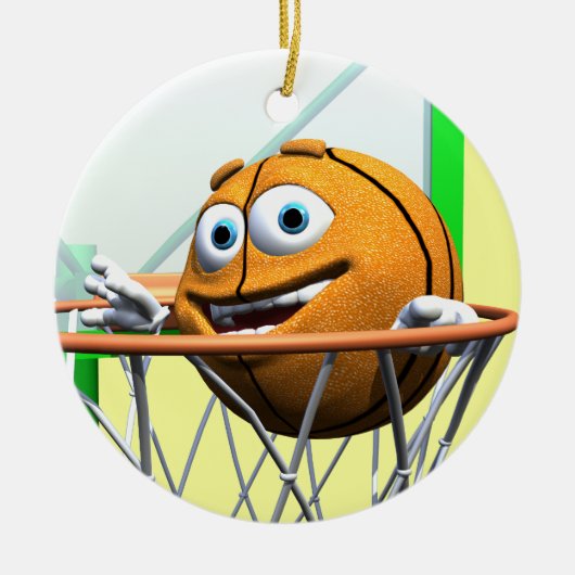 Funny Cartoon Basketball in einem Hoop Keramik Ornament (Vorne)
