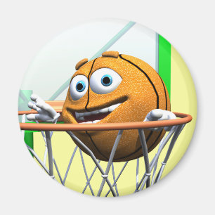 Funny Cartoon Basketball in einem Hoop Magnet