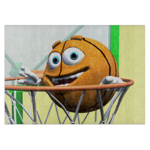 Funny Cartoon Basketball in einem Hoop Schneidebrett